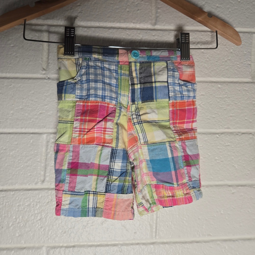 Vtg Arizona Boy Patchwork Plaid Madras Shorts Multicolor 24 Months Cotton Pastel